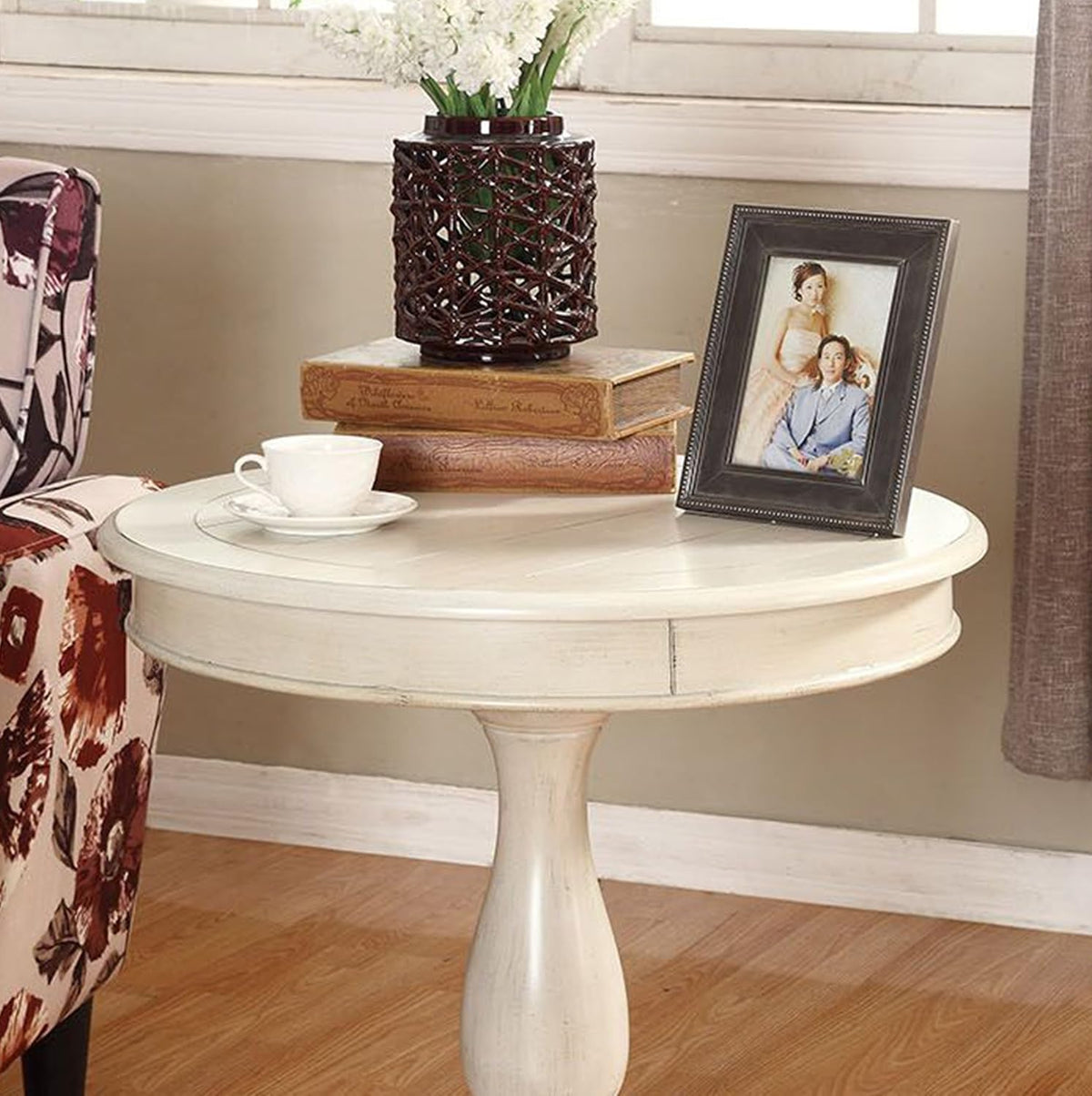 Rene Antique White Round Side Table