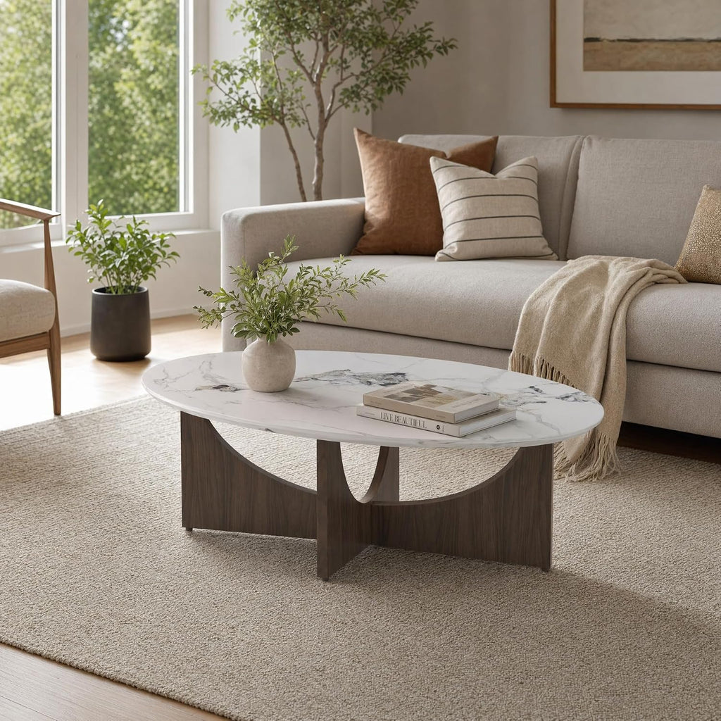 Oval Faux Marble Coffee Table