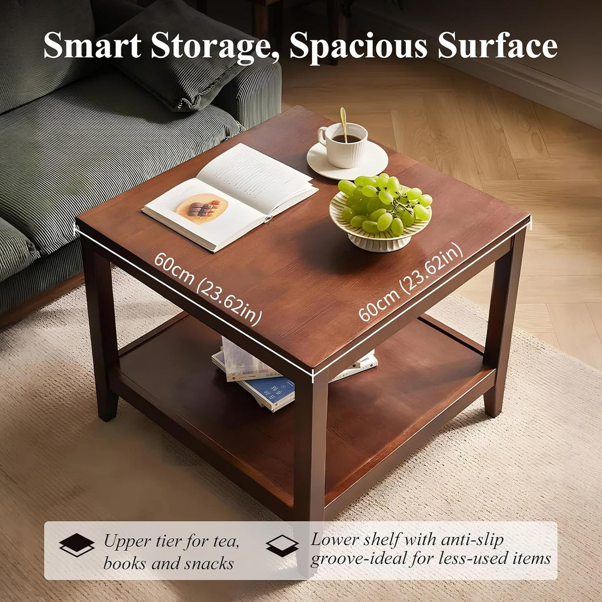 Solid Wood 2‑Tier Square End Table