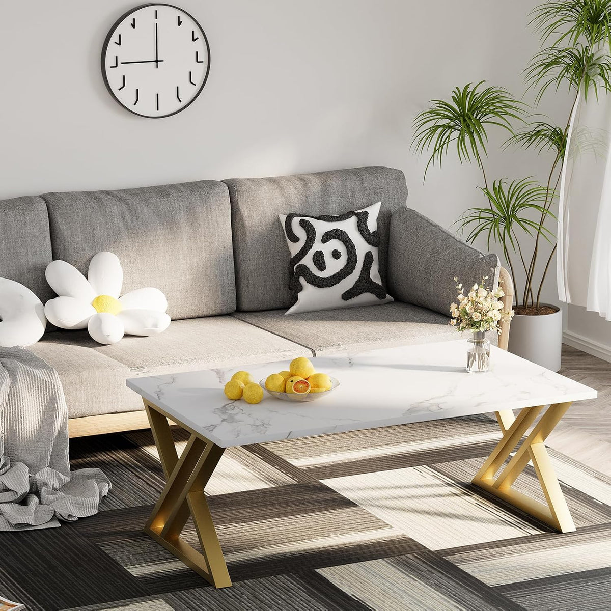 Faux Marble Coffee Table Gold Frame