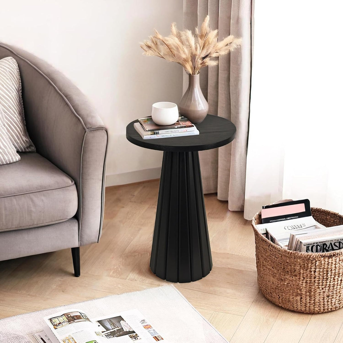 Fluted Drum Pedestal Side Table