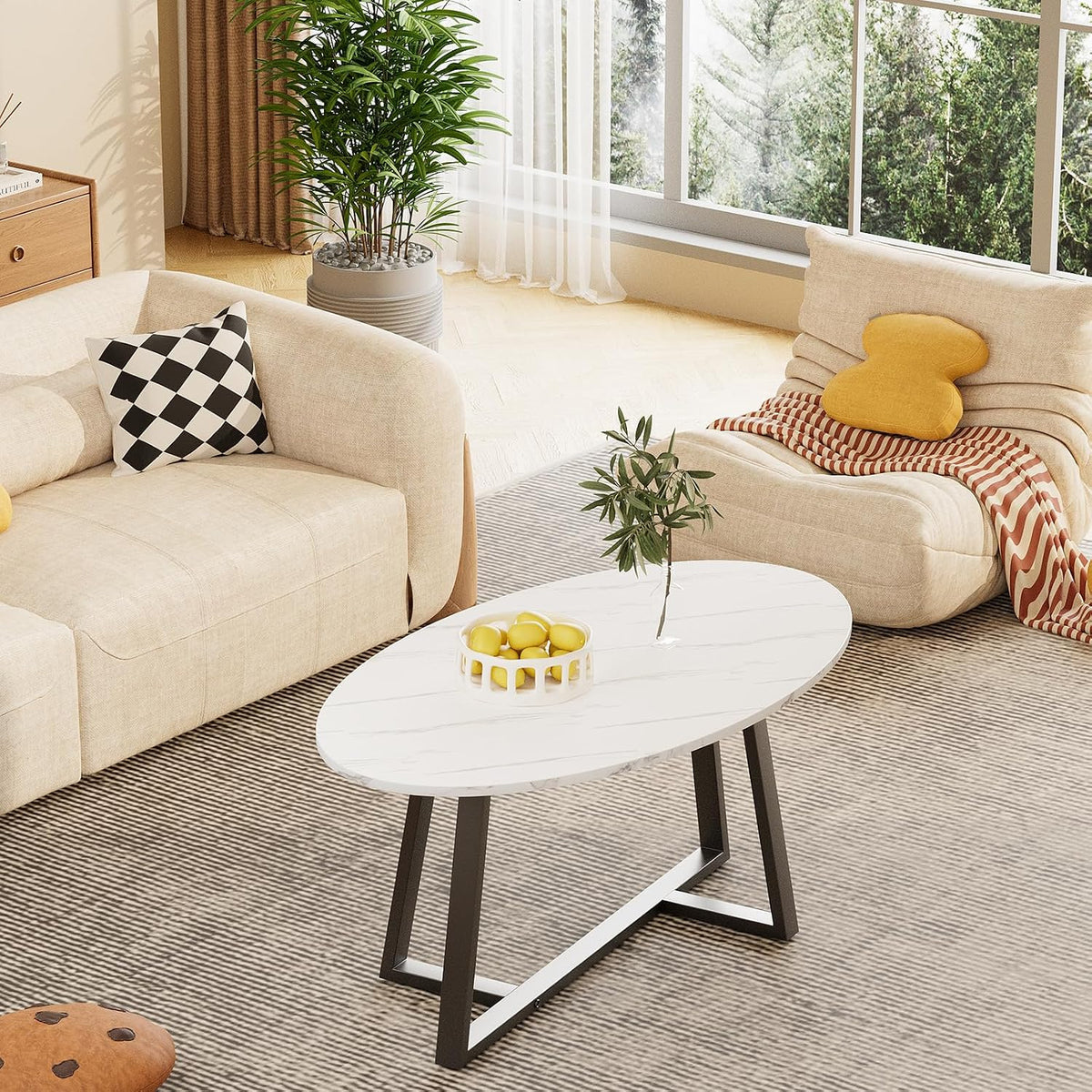 White Faux Marble Oval Coffee Table