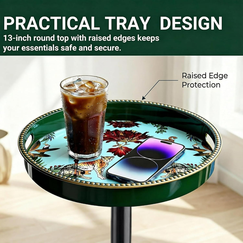 Boho Round Tray‑Top Side Table