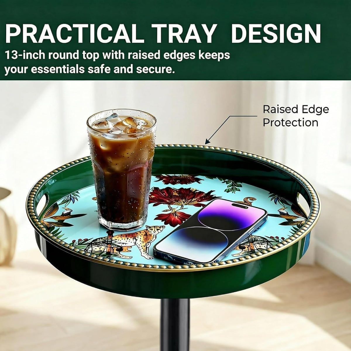Boho Round Tray‑Top Side Table
