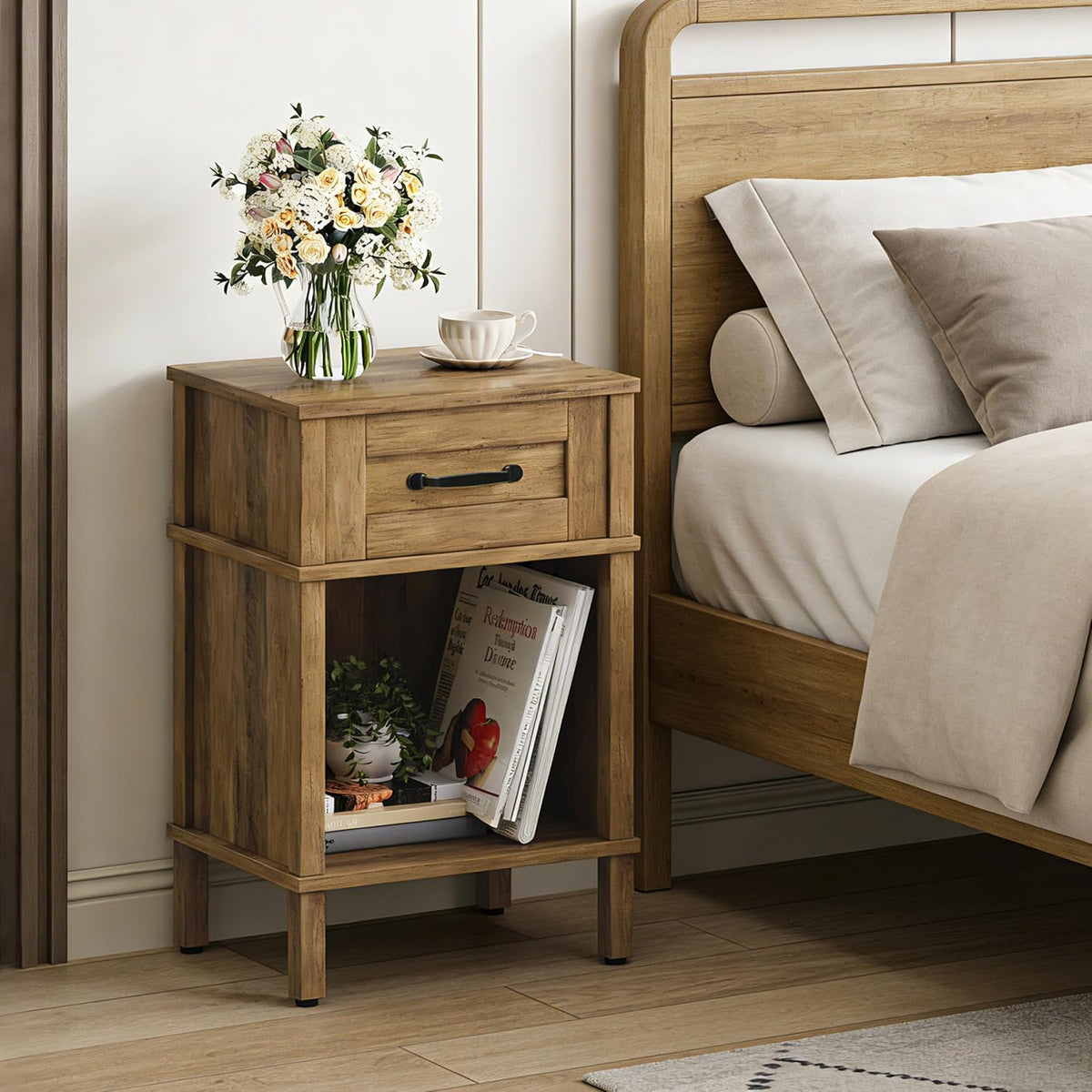 Rustic Wood Drawer Nightstand