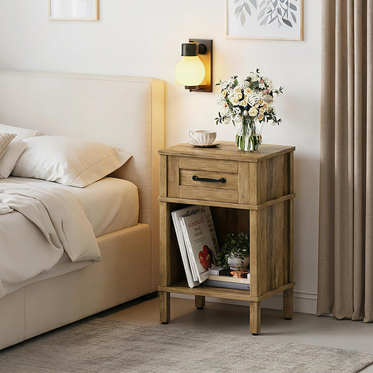 Rustic Wood Drawer Nightstand