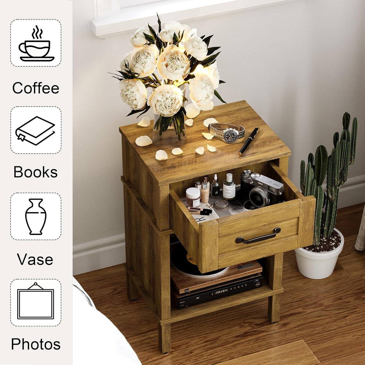 Rustic Wood Drawer Nightstand