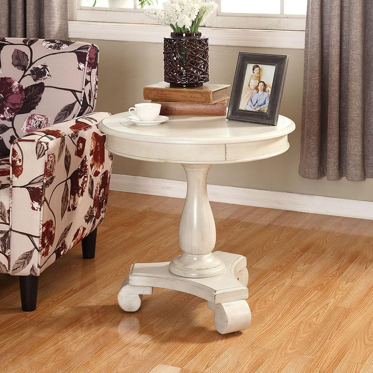 Rene Antique White Round Side Table