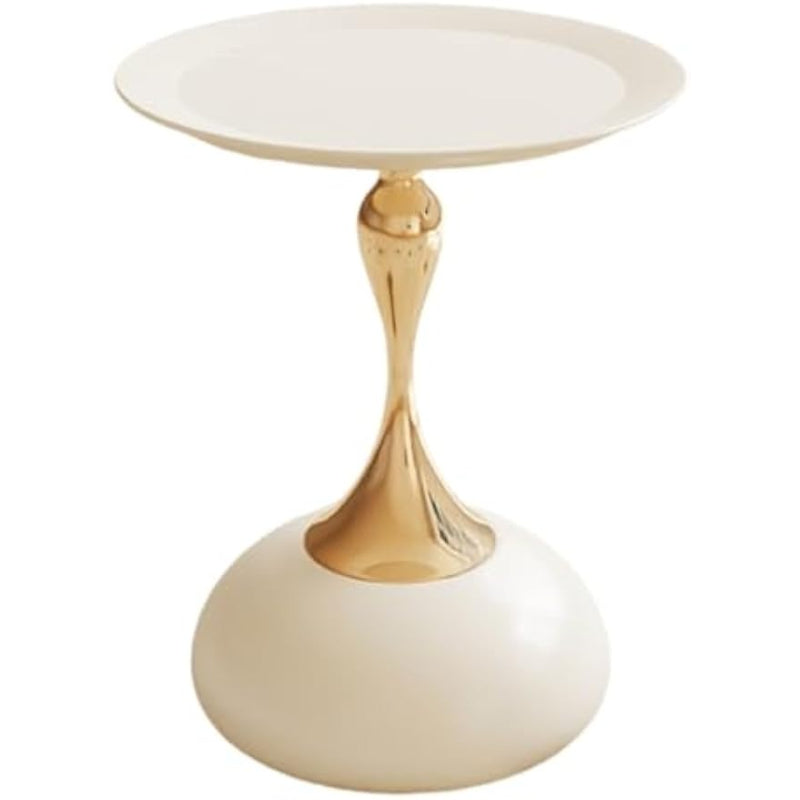 White Metal Pedestal Round Side Table