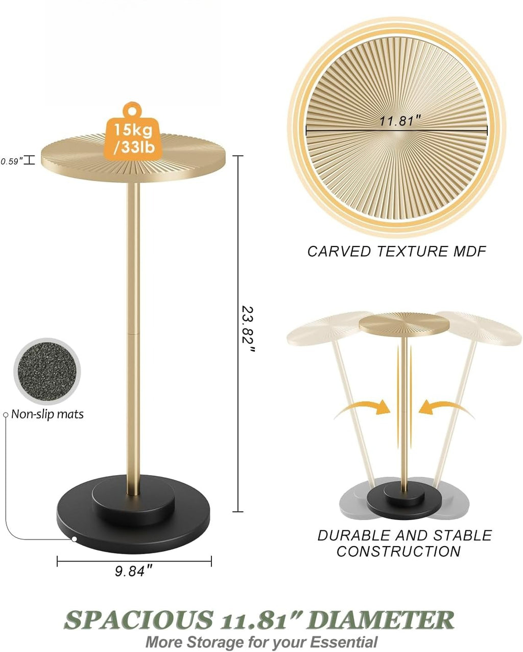 Gold Carved Round Accent Side Table